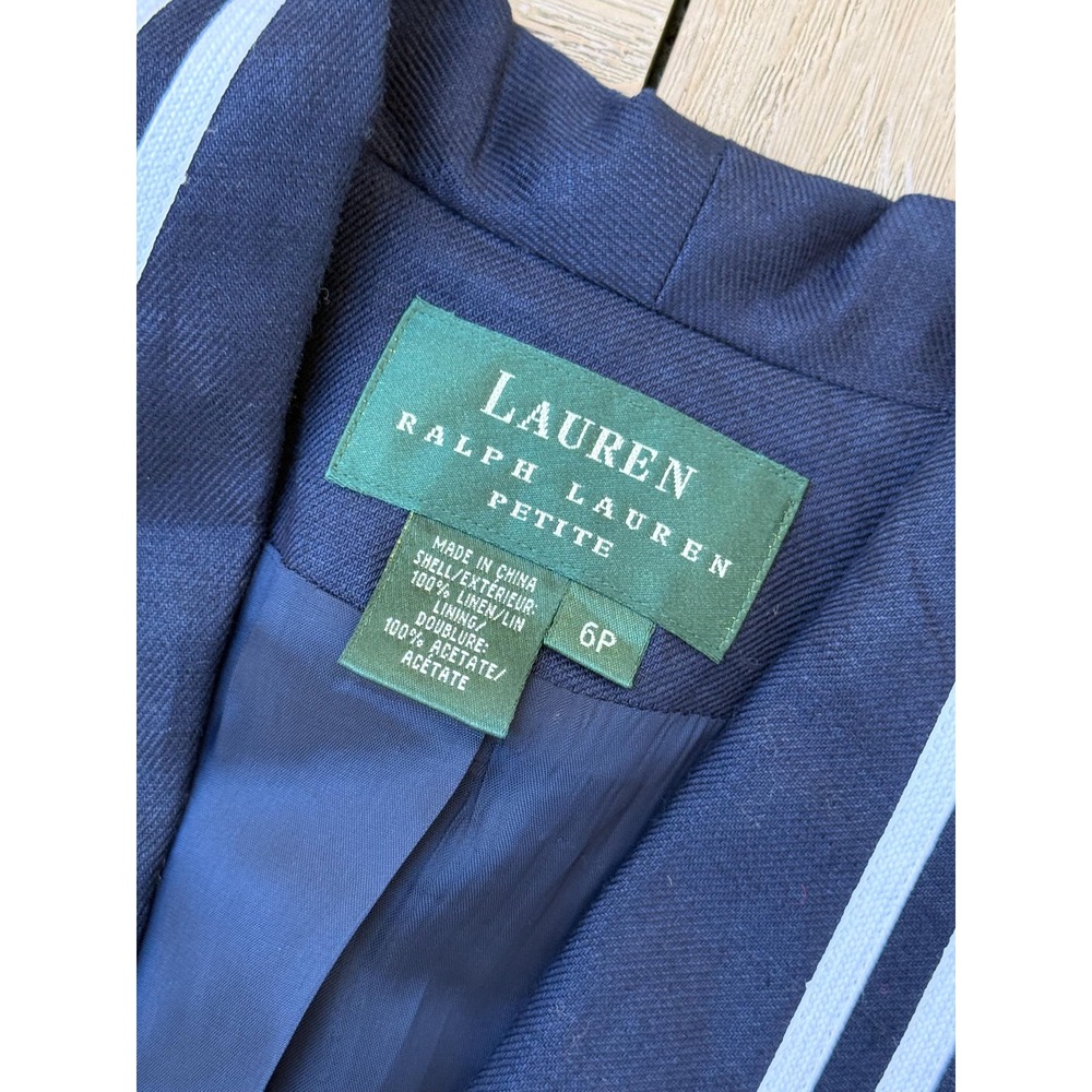 1990 Lauren Ralph Lauren navy blue linen nautical single button blazer - Picture 8 of 10